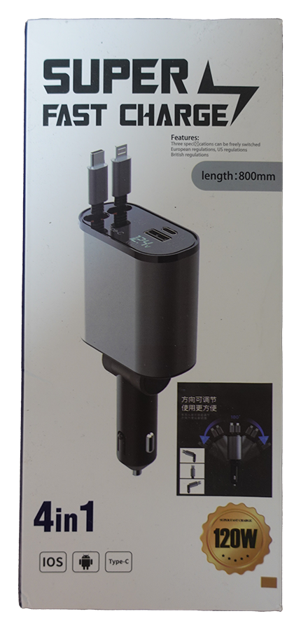 Super Fast Charge 4in1 Auto Kabel/Blokje